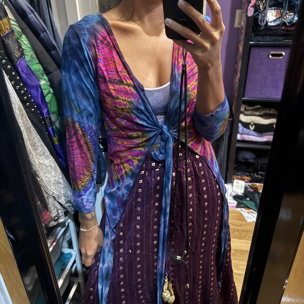 Blue And Pink Tie-Dye Pixie Cardigan